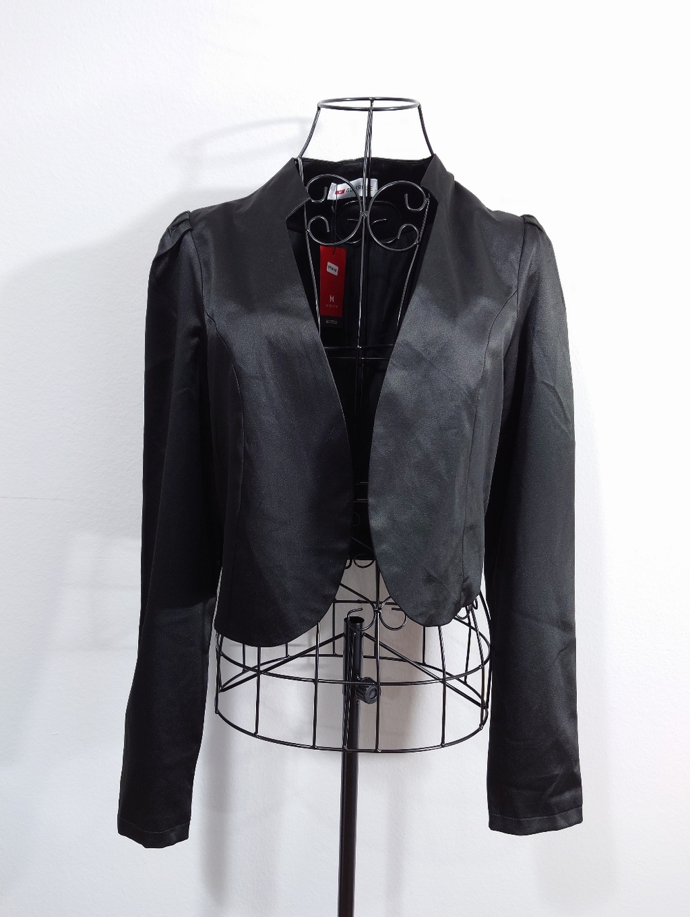 NWT Black Cropped Bolero Jacket Satin Finish Open Front Size M